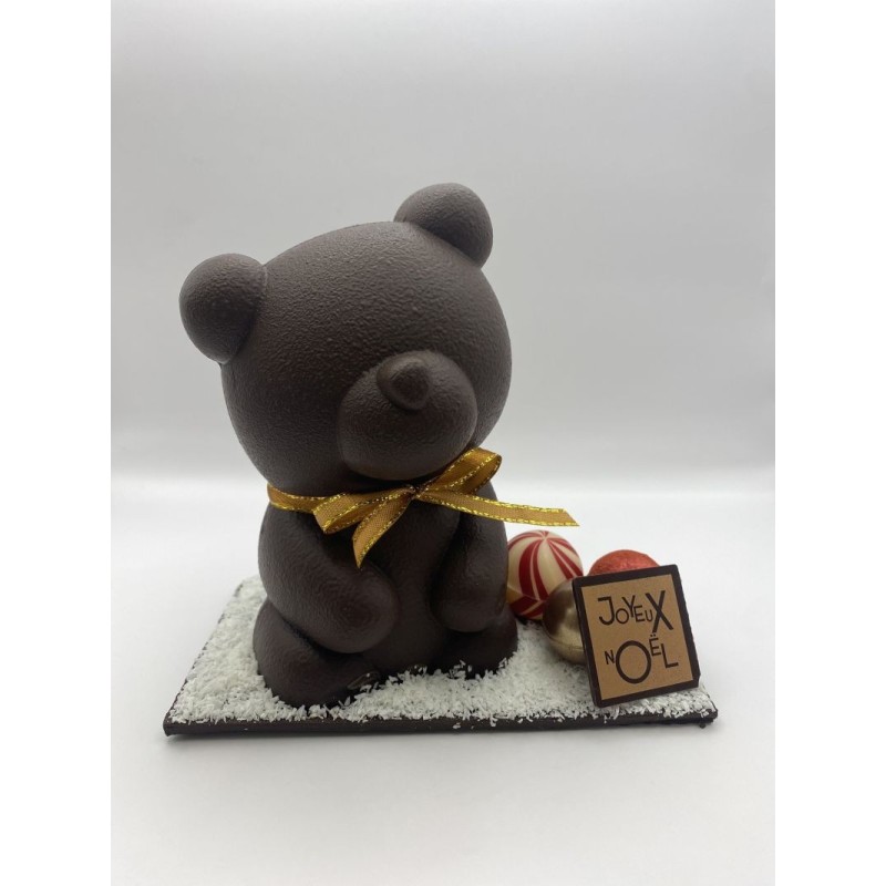 Ourson calin en chocolat noir garni de friture de Noel