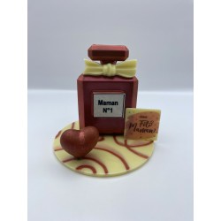 Flacon de parfum en chocolat noir garni de friture coeur